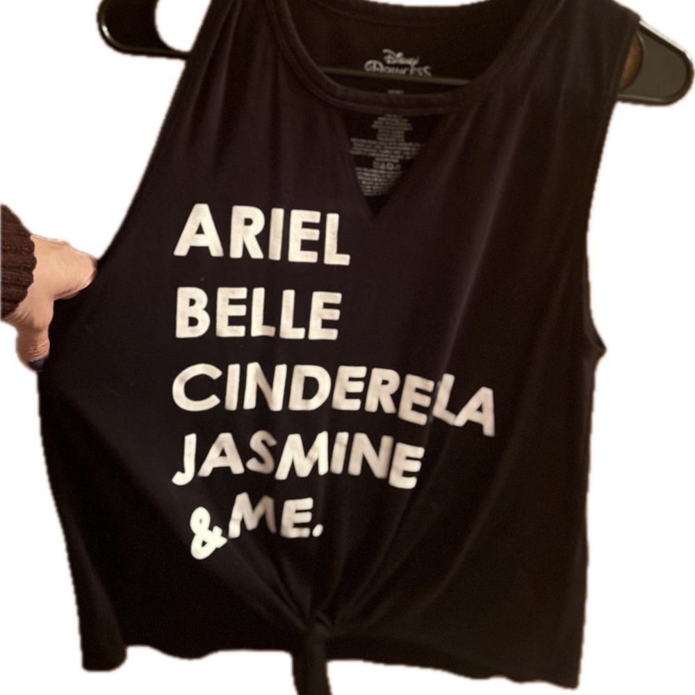Disney Black Sleeveless Top with White Text